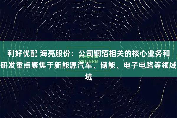 利好优配 海亮股份：公司铜箔相关的核心业务和研发重点聚焦于新能源汽车、储能、电子电路等领域